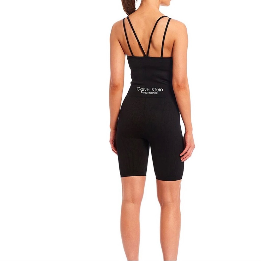 Nude Black Stripe Calvin Klein Performance Thick Rib Sleeveless Romper